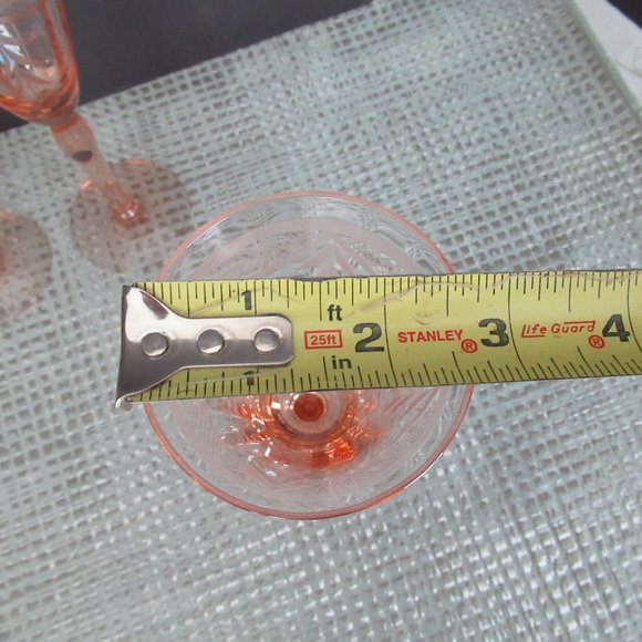 Vintage Crystal Pink Beveled Etched Wine Glasses Set of 4 - 7" Tall - Picture 13 of 14